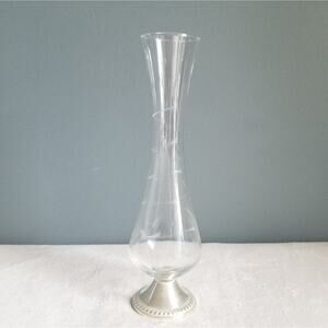 Vintage 10" DUCHIN Sterling Silver Weighted Etched Glass Bud Vase Flower Flowers